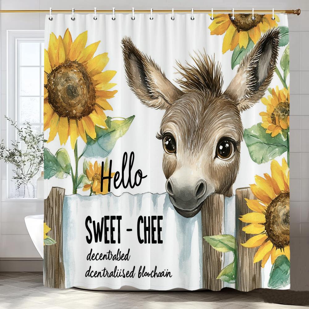 Lovely Farm Donkey Sunflower Shower Curtain Printed Fabric Bathroom Decorative Shower Curtain Home Curtain With Hooks