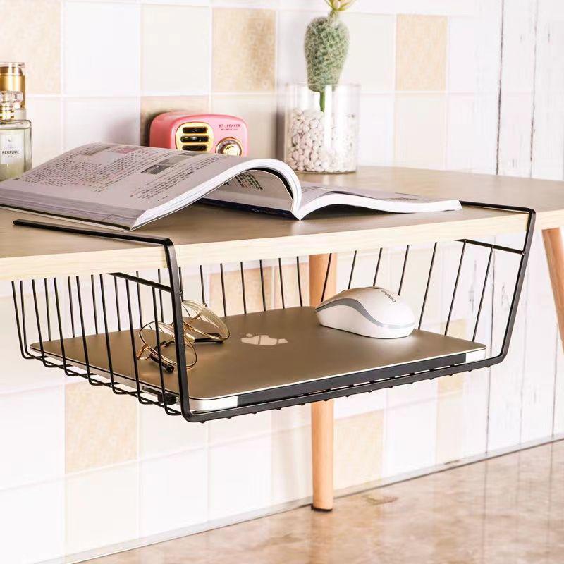 Under Table Hanging Basket Storage Rack for Dorms and Kitchens