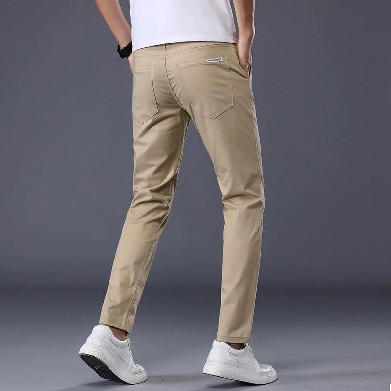 

Summer Ankle-Length Pants Men Straight Fit Fashion Thin Brand Clothing Solid Color Casual Trousers Male 28 хаки