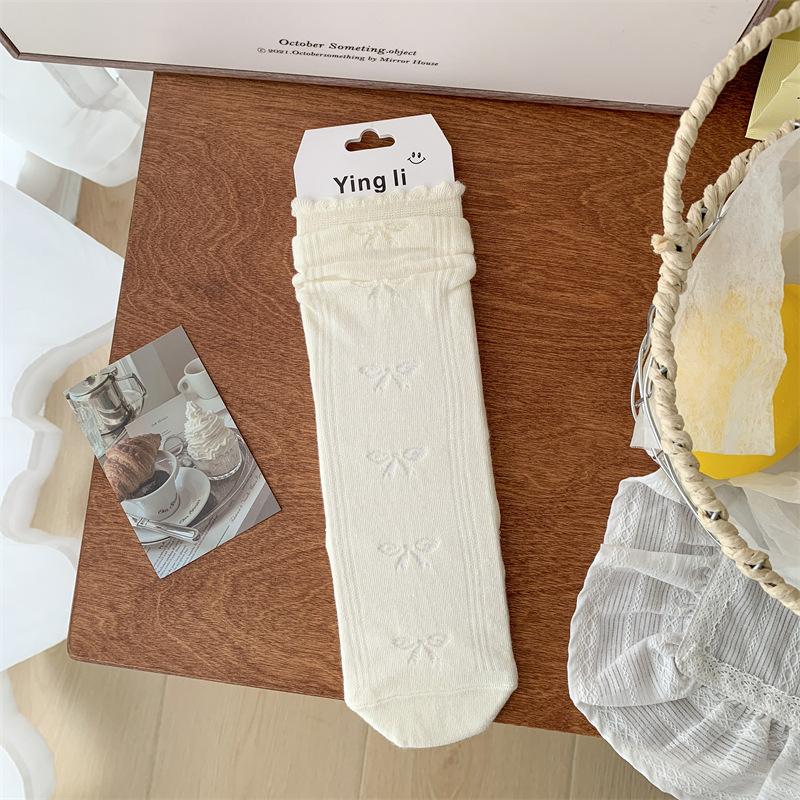 Women's Summer Thin Mesh Hollow Out Breathable White Tube Stack Socks