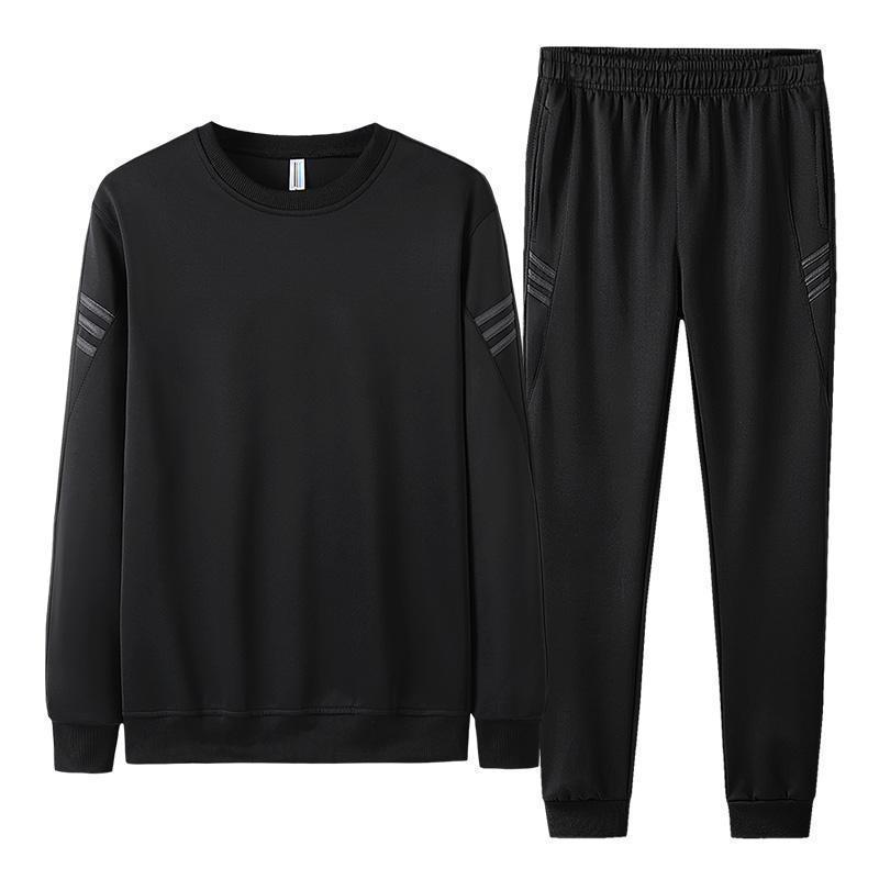 

Мужской модный повседневный спортивный худи с круглым вырезом и тремя полосками L чёрный