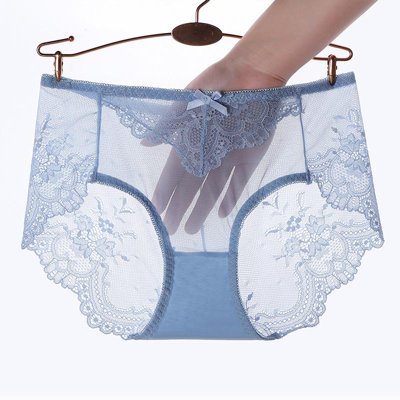 Sexiga spetsunderkläder för kvinnor i plusstorlek Lingerie Sömlösa mesh bomullstrosor med medelhög midja