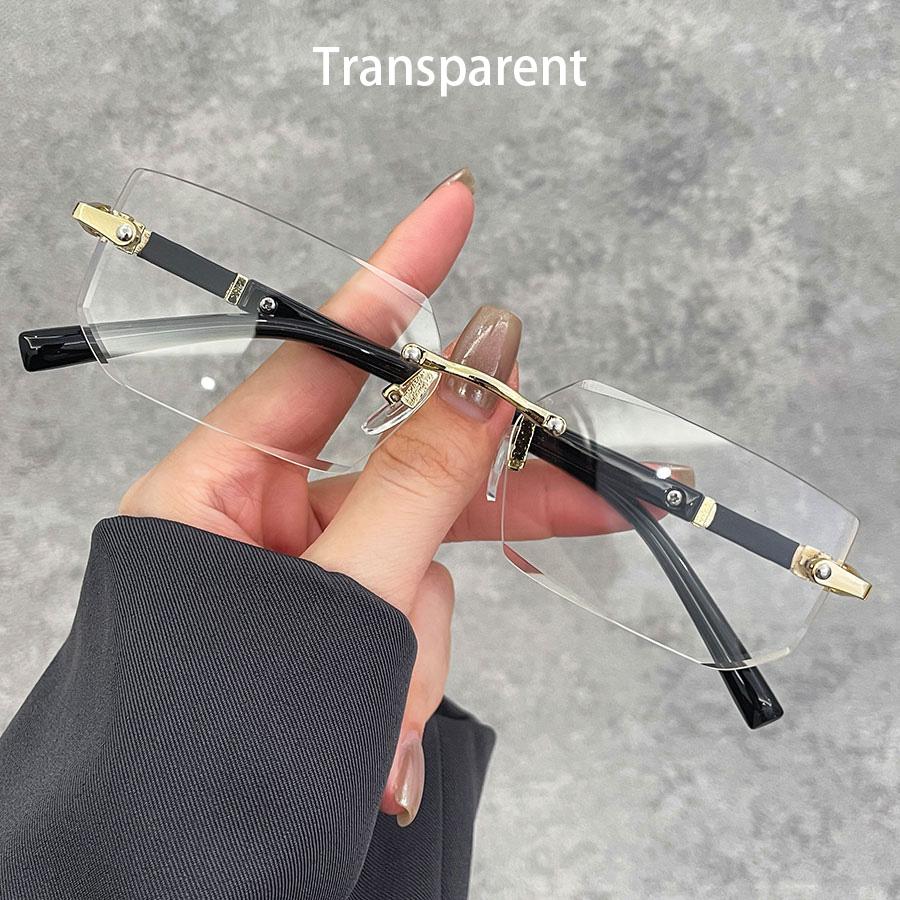 Luxury Rimless Business Rectangle Gradient Lens Unisex Fashion Sunglasses Women Men Fashion Colored lenses Metal Frame Glasses