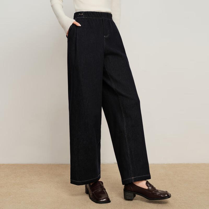 Elva' Island Women's Elastic Waist Straight Leg Denim Pants