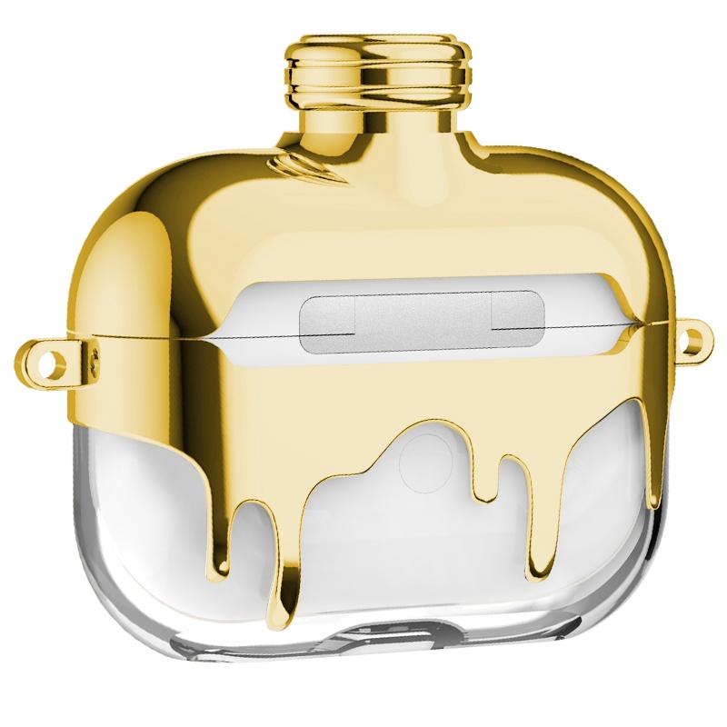 

A21 For Apple AirPods 3 Bluetooth-compatible Earphones Protective Case Perfume Bottle Design Electroplating TPU Cover with Chain Strap Gold