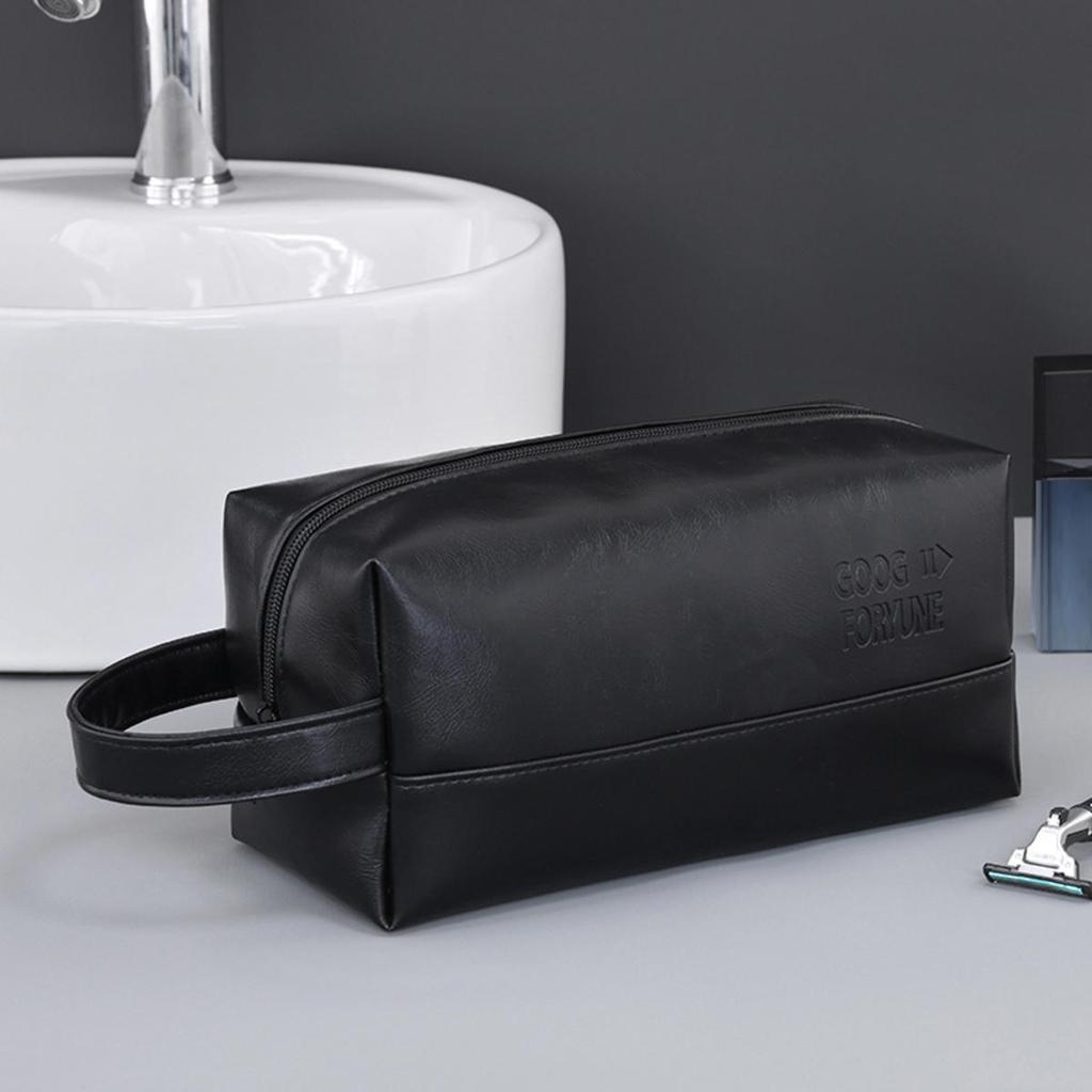 Men Leather Travel Business Shaving Cosmetic Bag Portable Toiletry Bag Large Capacity Organizer Handheld Toiletry Kits
