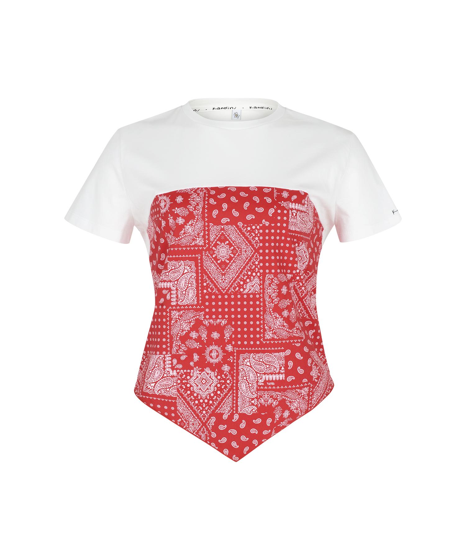 Candini Red Paisley Smoked Banding T-Shirt