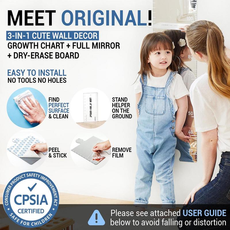 Mirrored Growth Chart Shatterproof Acrylic Height Measurement Mirror Ruler Puzzle Children Height Chart Mirrors Wall Decoration