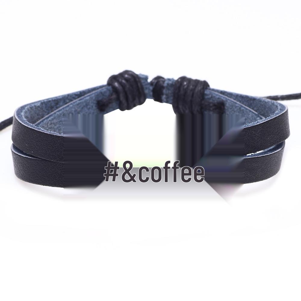 Handmade Woven Leather Bracelet with English Letter Charms