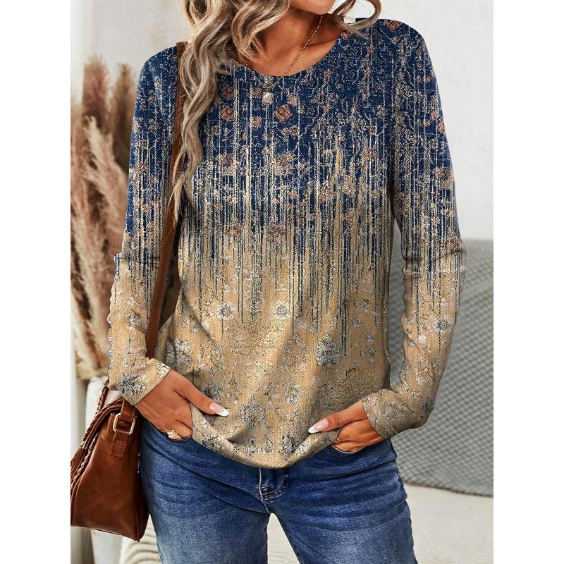 Irregular Pattern Women's Long Sleeve T-shirt Winter Warm T-shirt Top Fashion Casual T-shirt Party Essential Top
