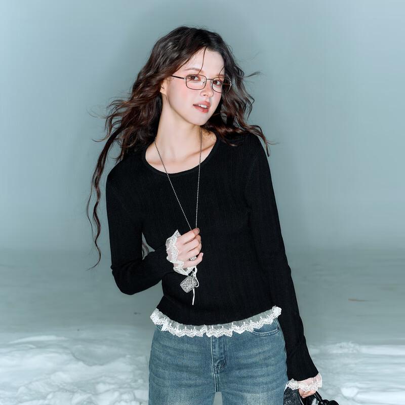 

Women s Slim-Fit Round Neck Lace Trim Pullover Sweater XL (170/92A)