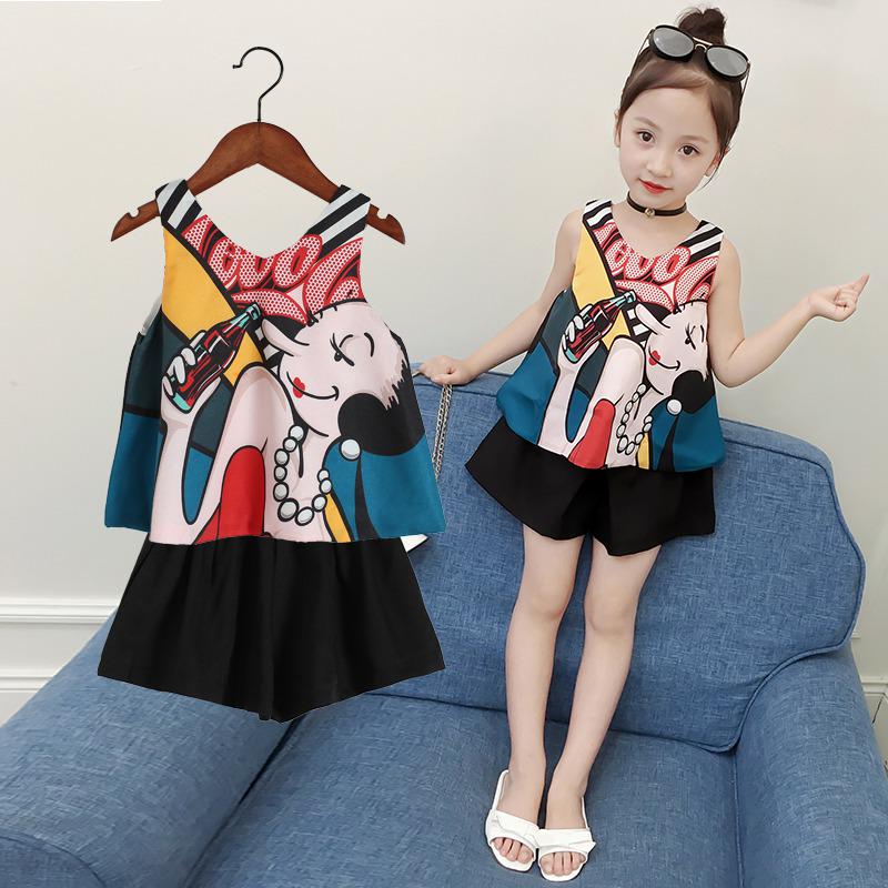 Summer Children Set Baby Girls Cartoon Print Vest Shorts Infant Set Kids Clothing Set