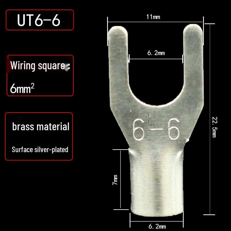 UT1.5/2.5/4-3/5/6/8 Fork Cold Crimp Terminal, Silver-Plated U & Y-shaped Copper Wire Lug