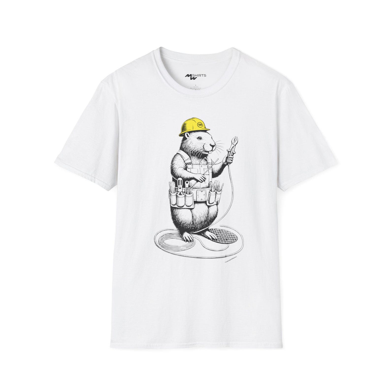 Engraving-Style Electrician Beaver/ Unisex Softstyle T-Shirt S