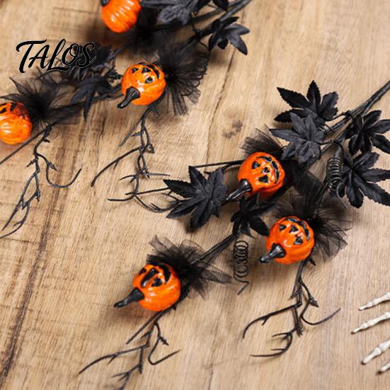 Haunted House Accessories Halloween Pumpkin Stem Decor, Black Maple Leaf Artificial Branch for Indoor Outdoor Decorations Party Scene, Spooky Festive