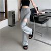 Women's Gray Ripped Micro Flare Drawstring Pants - Trendy, Versatile Summer Niche Casual Wear