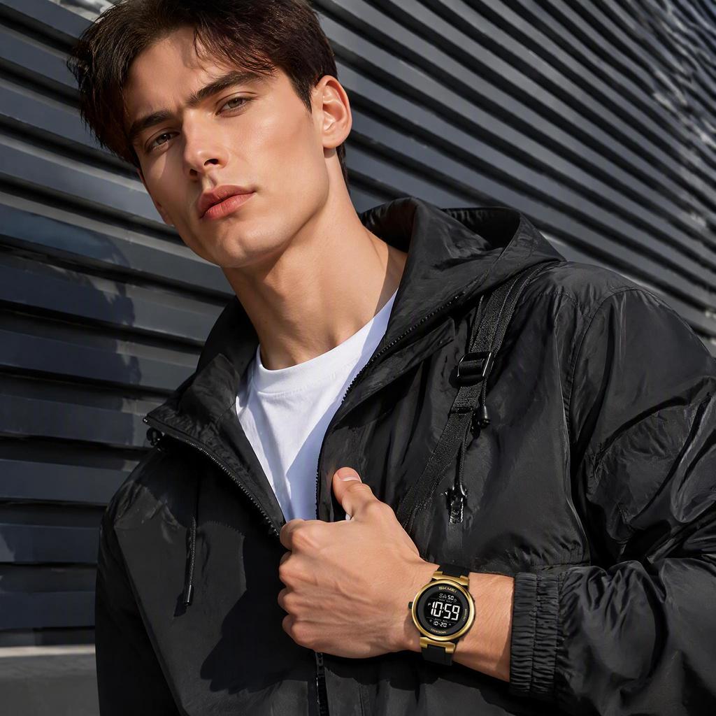 Orologio Digitale Unisex SKMEI Nero Oro Minimalista Doppio Fuso Orario 2633