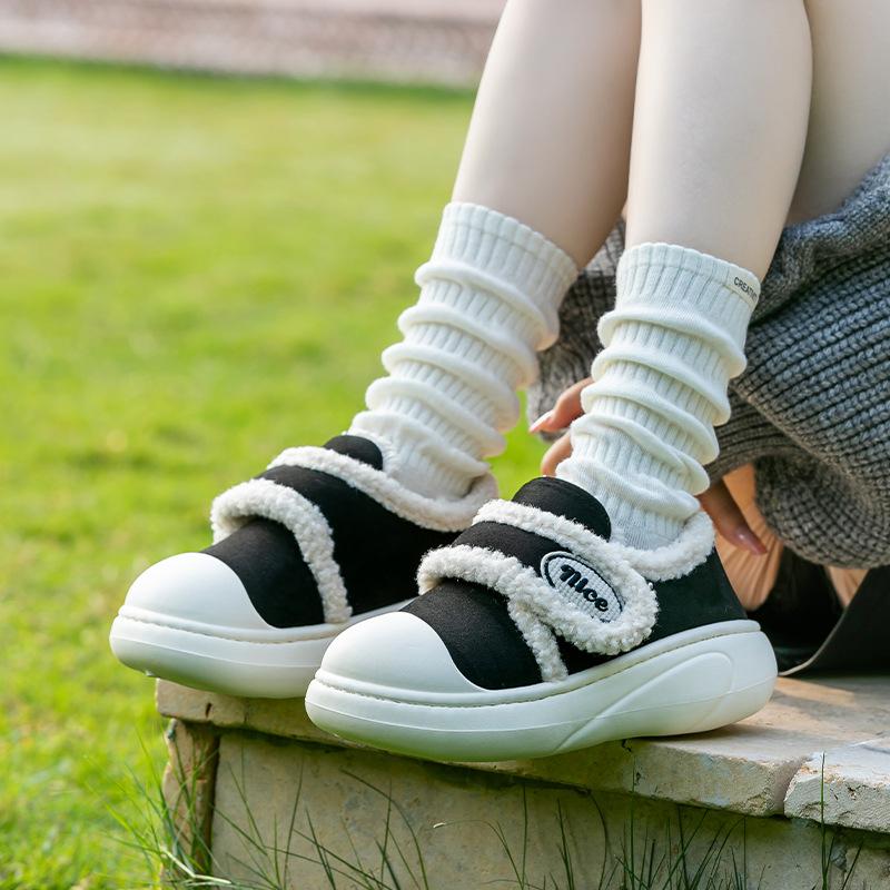 Velcro cotton slippers lamb wool bag heel plush thick-soled indoor versatile thermal cotton shoes 36-37 (35-36 feet recommended)