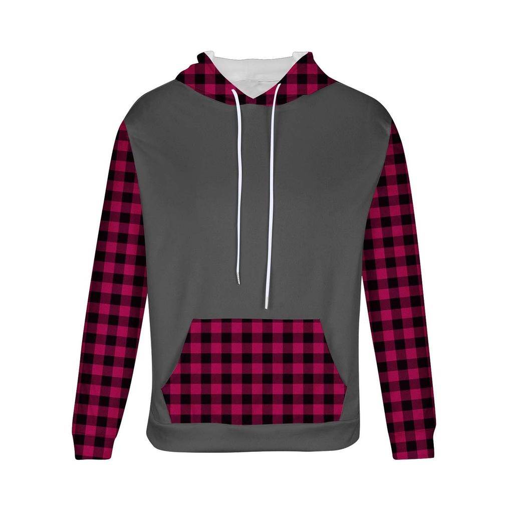 Men's Checked Casual Hooded Drawstring Hoodie Pullover
