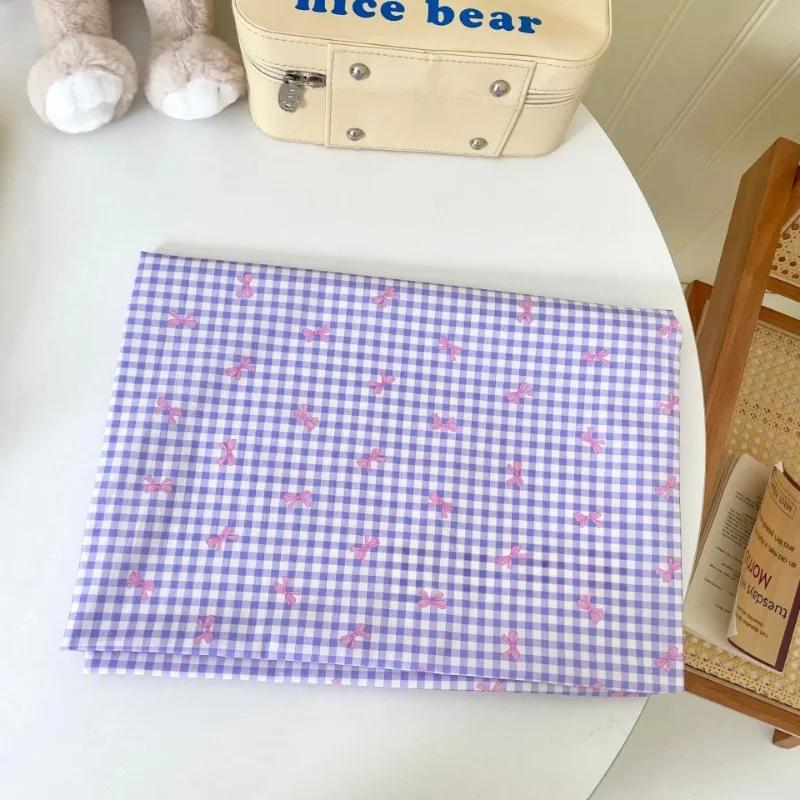 Bunt karierter Baumwollstoff mit Schleifendruck für Kleider, Hemden, Schlafanzüge, Homewear, Kinderbekleidung, 140x100cm