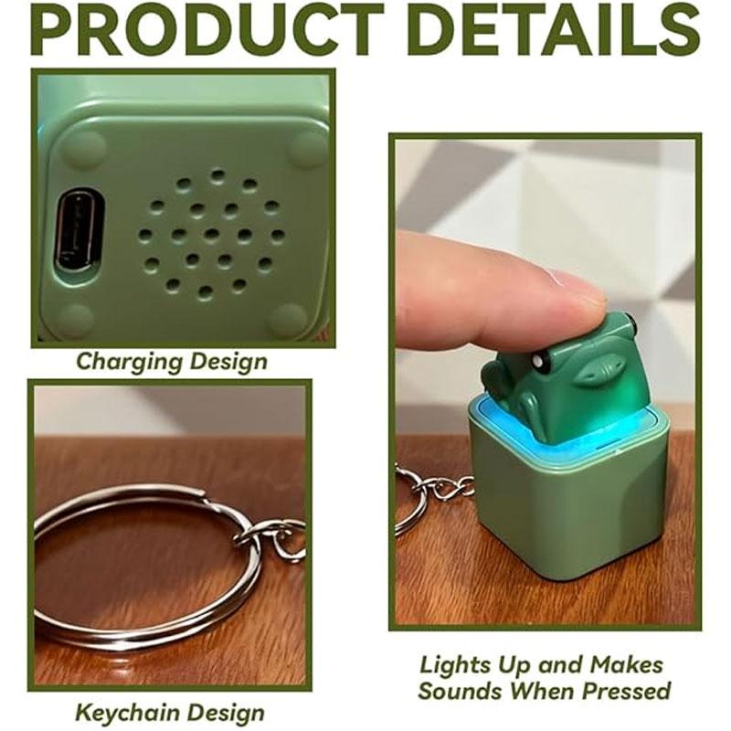 Rechargeable Funny Croaking Frog Keychain with LED Light - Stress Relief Fidget Clicker with Frog Lizard Snake Sound Feature