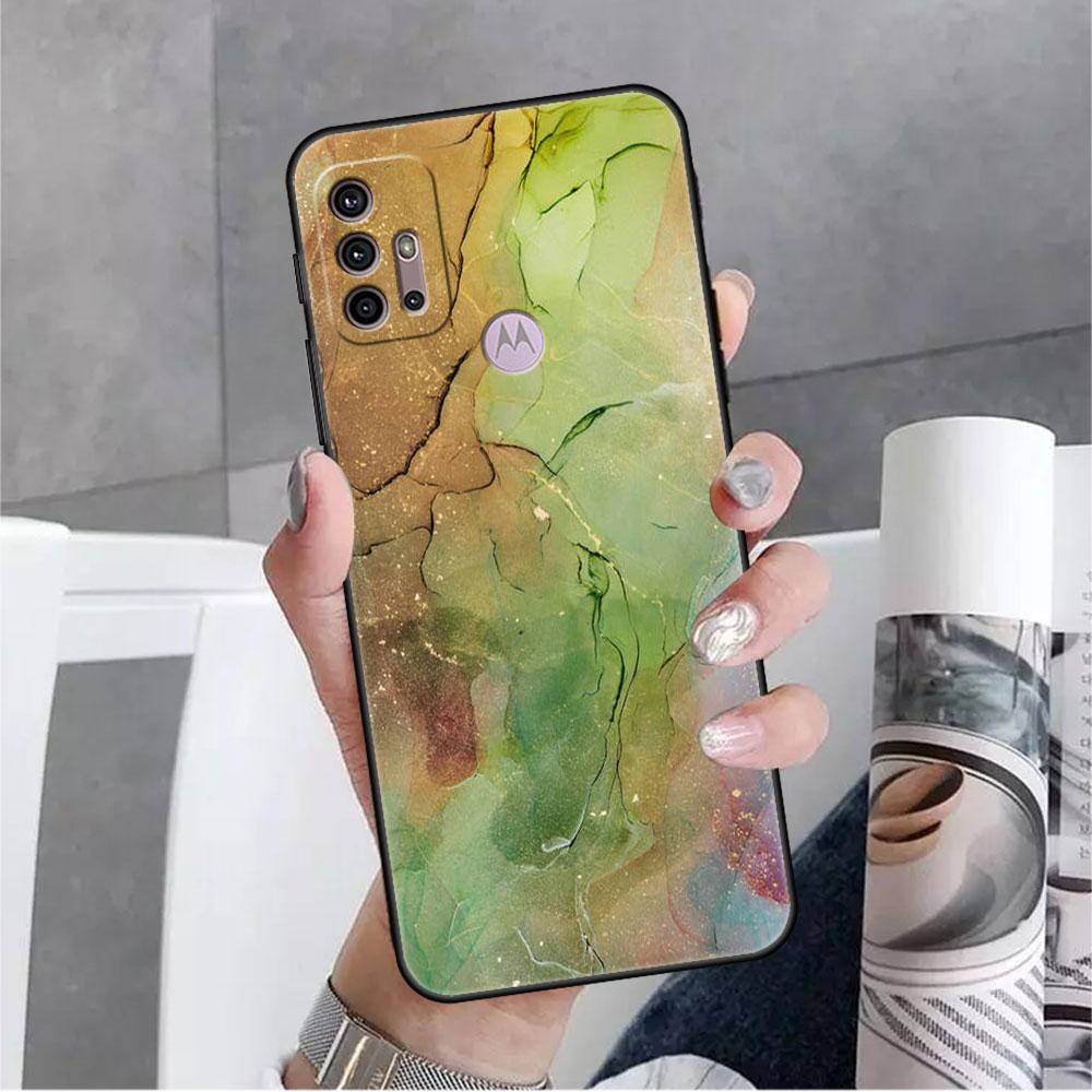 Luxury Marble Pattern Soft Case For Motorola G60 G30 Edge 20 30 G22 G9 Play G52 G8 G9 Power G50 One Fusion Black Phone Coque
