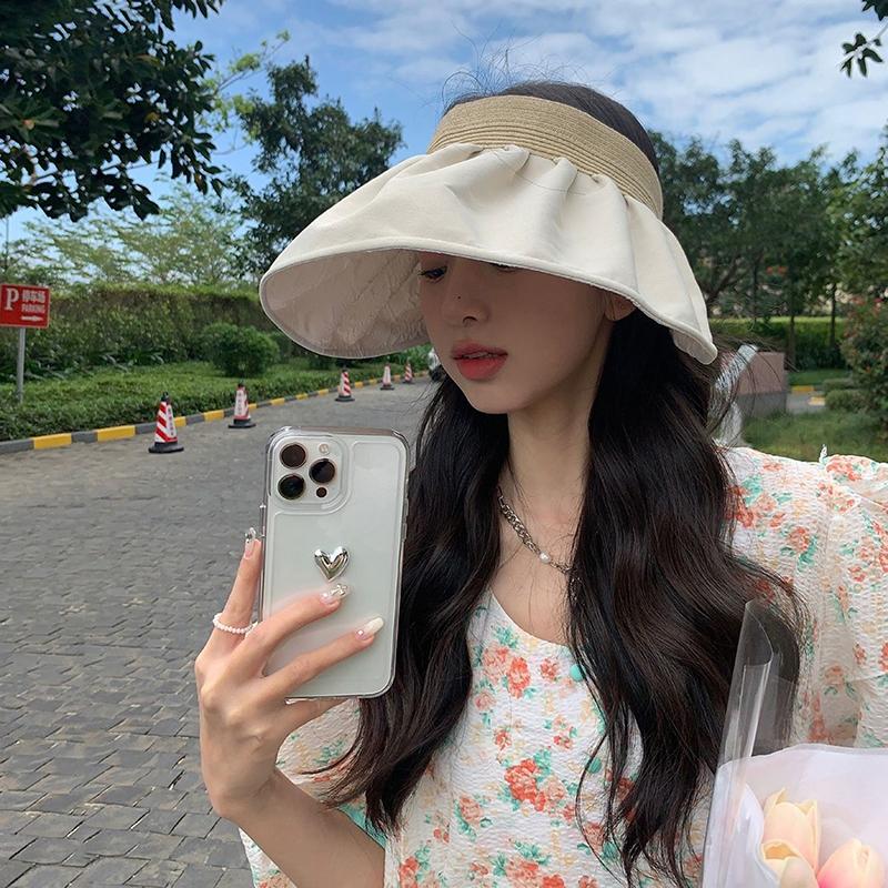 Summer Travel Sunshade Sunblock Hat Large Eaves Anti-Uv Temperament All Empty Top Hat Tidal Sun Hat Children'S Straw Hat