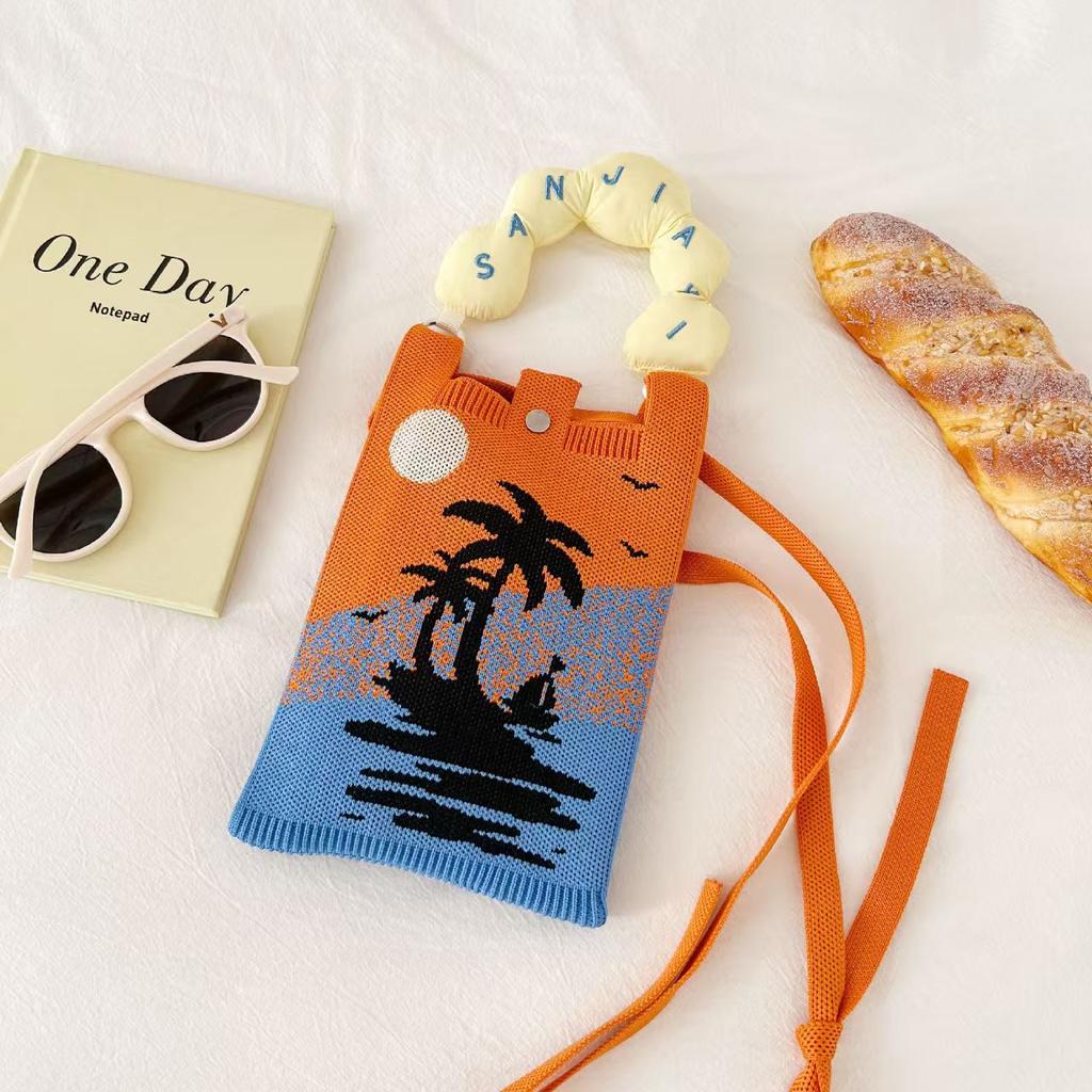 Sommer Damen Niedliche Mini-Tasche Vielseitige Mode Handytasche Cartoon Gestrickte Handtasche Umhängetasche Umhängetasche