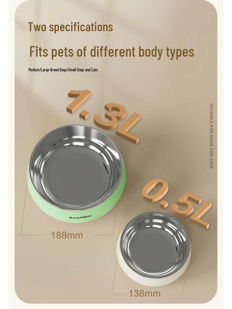 Non-Slip 304 Stainless Steel Pet Food & Water Bowl - Protects Cervical Spine, Large Diameter, Ideal for Dogs and Cats.