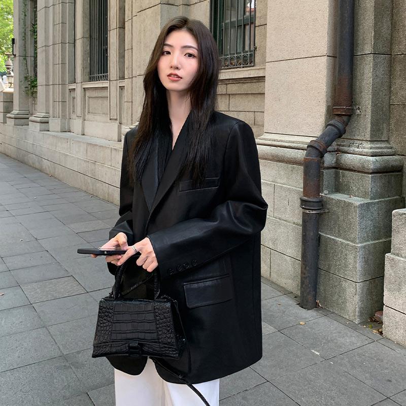 Blazers Women Faux Leather Jacket Black Punk Bomber Coat Female Spring Autumn Outwear