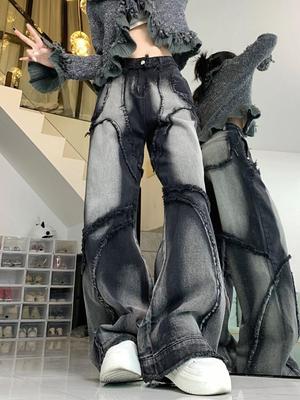 Y2K Jeans mit weitem Bein für Damen, Hip-Hop-Stil, Mode, Vintage, Streetwear, schwarze Jeans mit hoher Taille, Damenhose, Baggy-Jeans