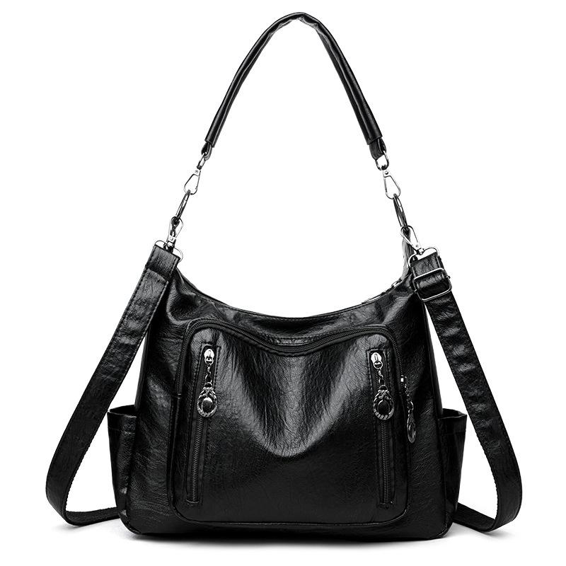 Soft leather retro fashionable messenger bag women's large-capacity simple commuter portable mother bag niche versatile shoulder bag