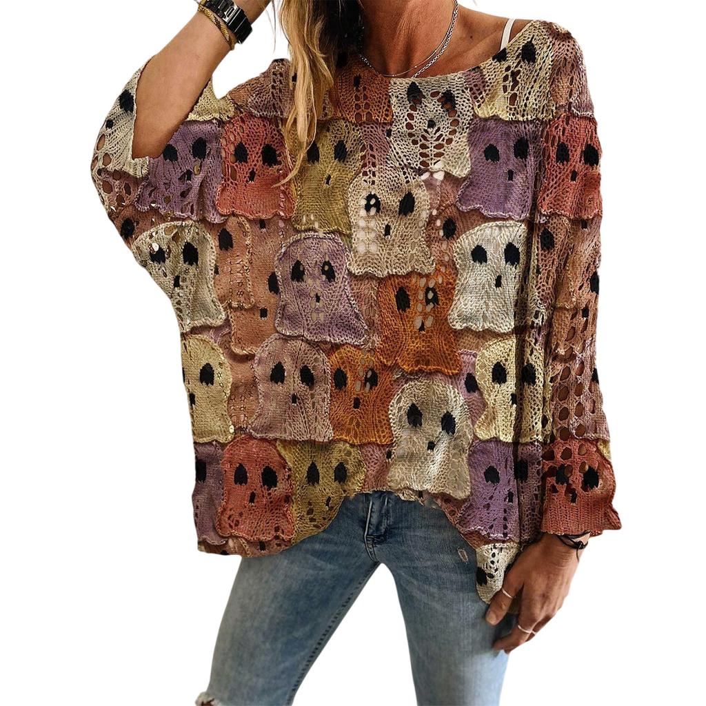Women's Halloween Print Knit Pullover Sweater Top