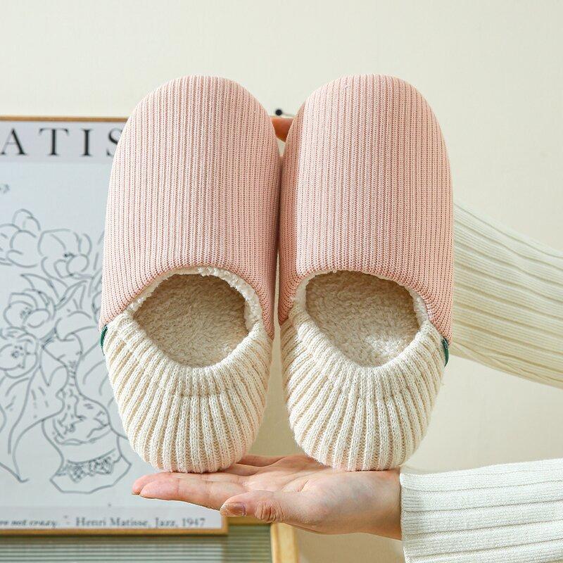 Autumn and winter Japanese-style home indoor men and women fleece thermal bag and soft bottom silent floor cotton slippers