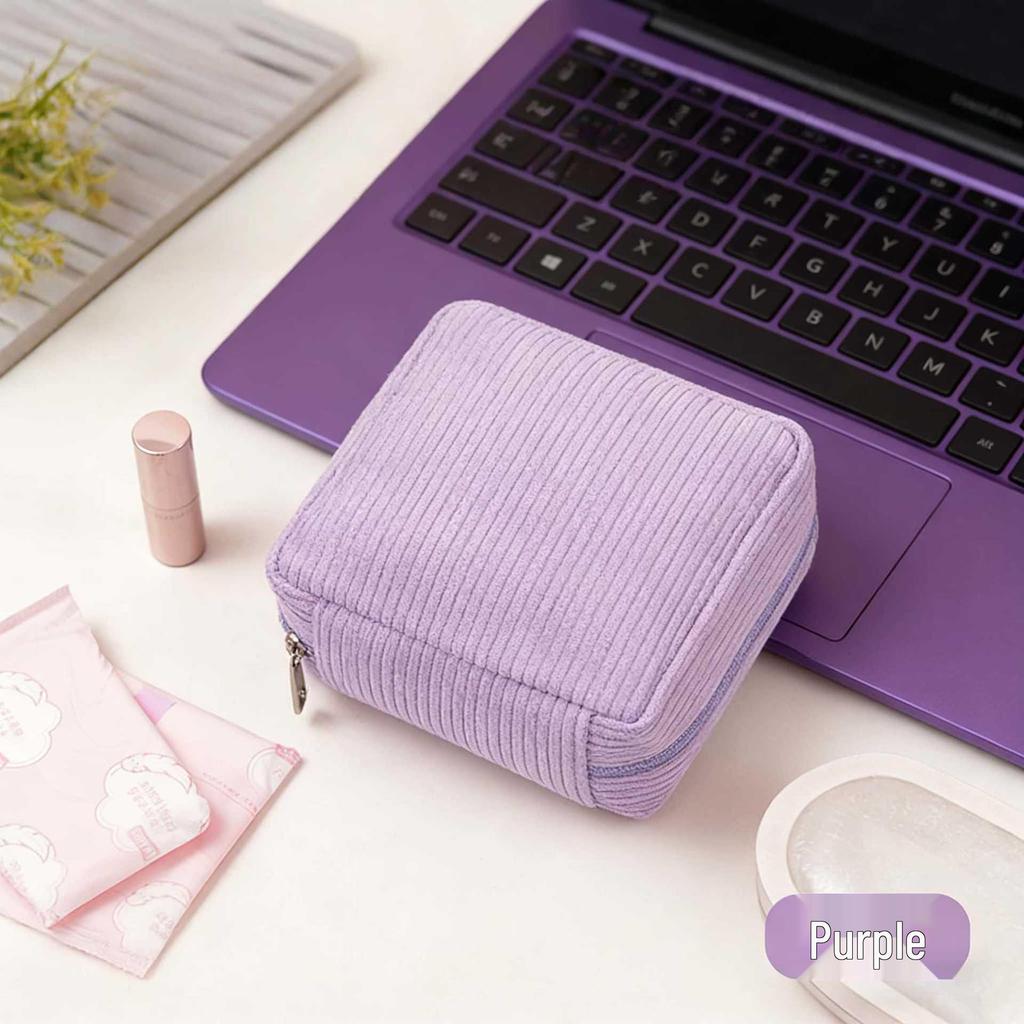Corduroy Menstrual Pad Storage Bag - Portable Period Bag for Girls and Students