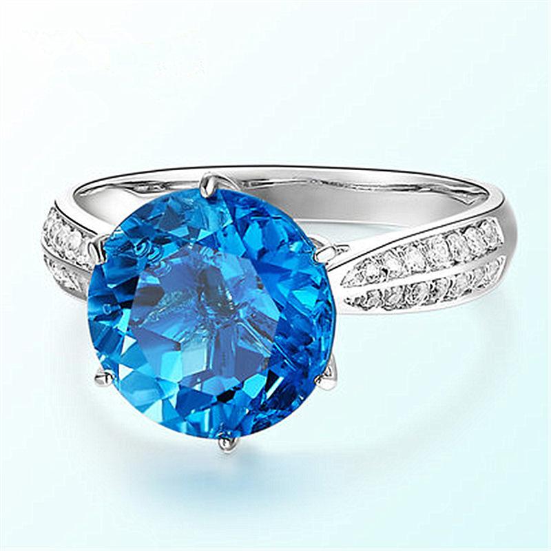 Round Ring For Women Copper Jewelry With Sapphire Zircon Gemstone Open Finger Rings Wedding Party Gift Accessories