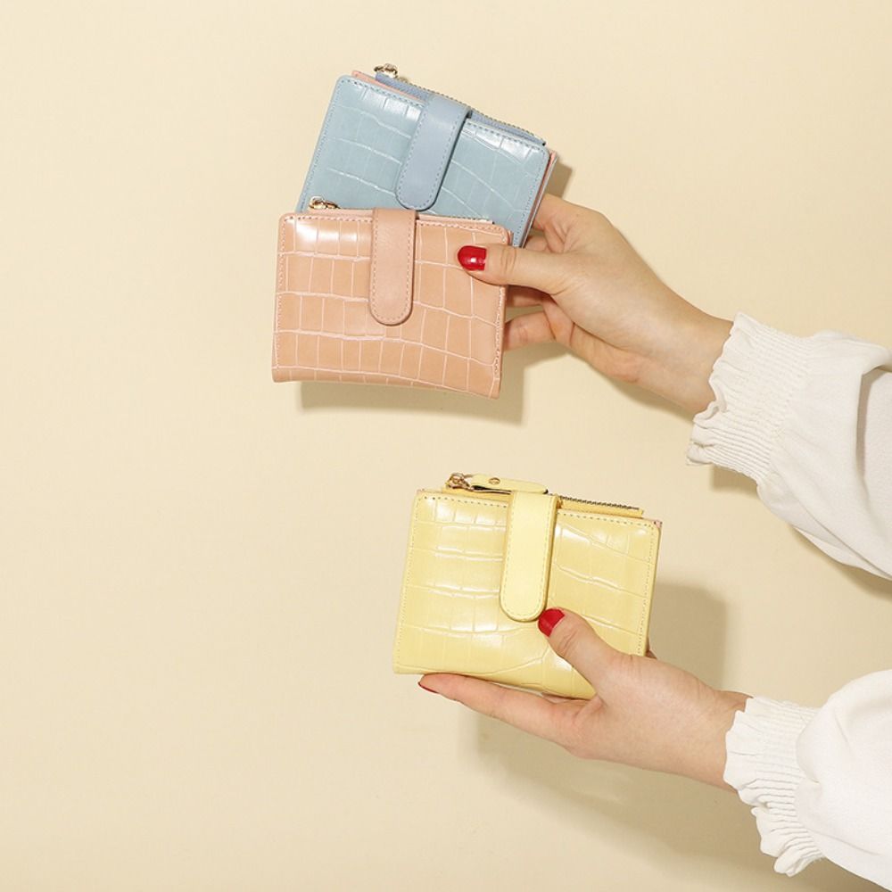 

2 Folds Women s Wallet PU Leather Mini Coin Pocket Wear-resistant Zipper Coin Purse Travel синій