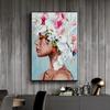 Canvas Painting Abstract Woman with Flower Butterfly Posters and Prints Modern Wall Art for Living Room Decor