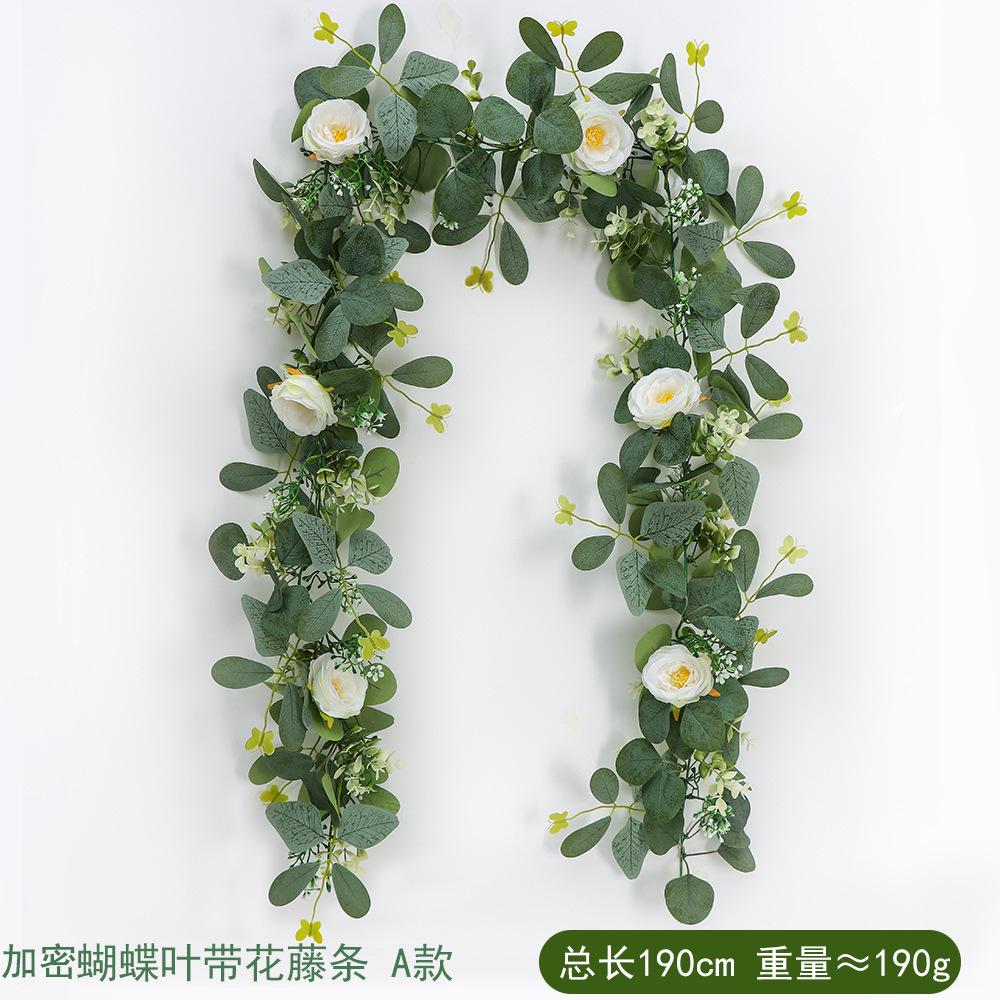 Arco de Boda de Ratán de Eucalipto Simulado Decoración Navideña Enredada para Mesa de Comedor en Casa Flor Falsa Ratán de Mariposas