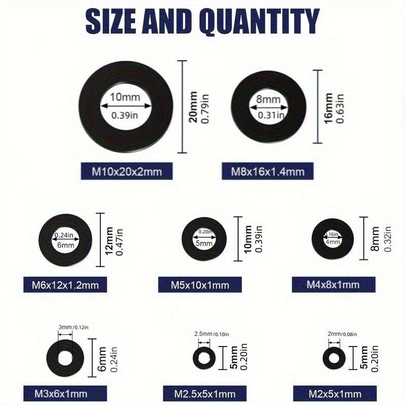350pcs Black Nylon Flat Ring Sealing Gasket Type Kit, Loosening and Preventing Plastic Gasket, Suitable for Repairing Faucets and Water Hose Furniture