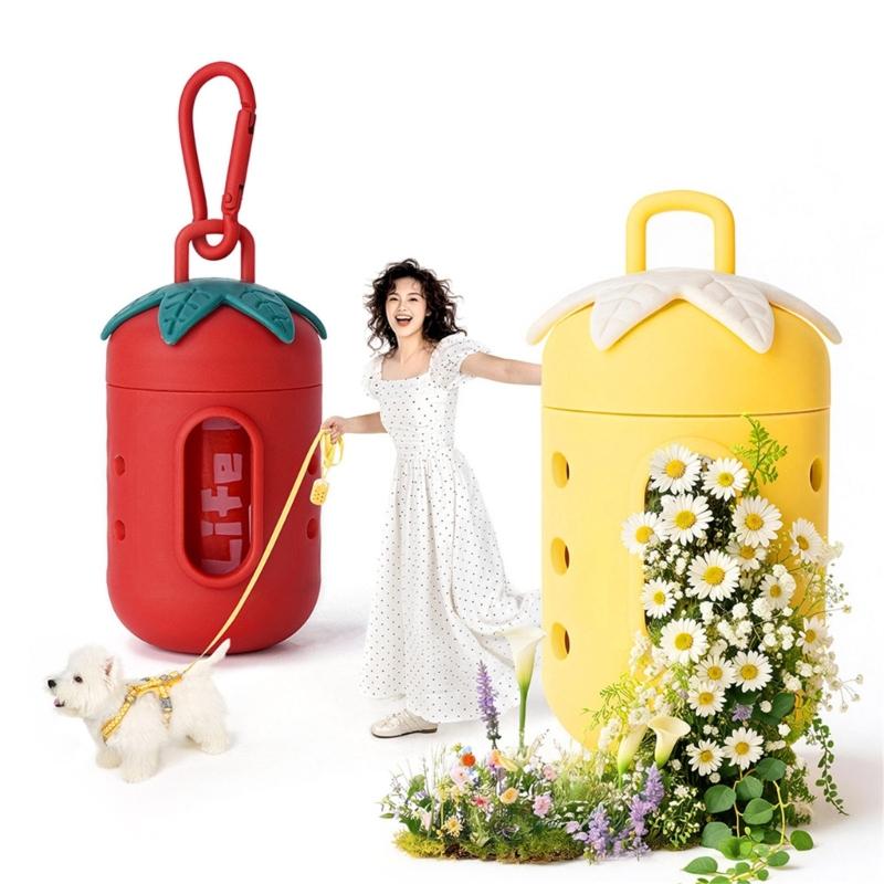 Clip On Dog Walking Poop Bag Case with Refillable PVC Dispenser, 15 Bag Waste Bag Dispenser for Daily Leash and Bag Carry