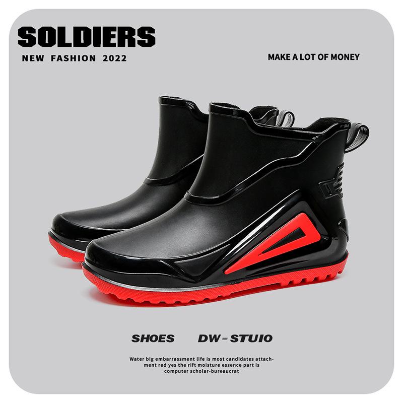 Mechanical wind and rain shoes men's summer waterproof and non-slip rain boots trendy medium tube thick-soled takeaway rider car wash