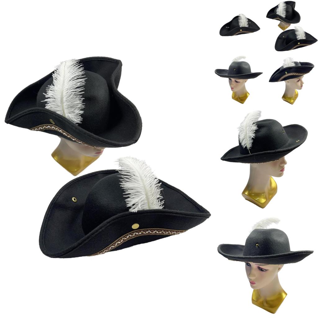 Pirate Hat Costume Accessory With White Feather For Halloween Party And Costume Events
