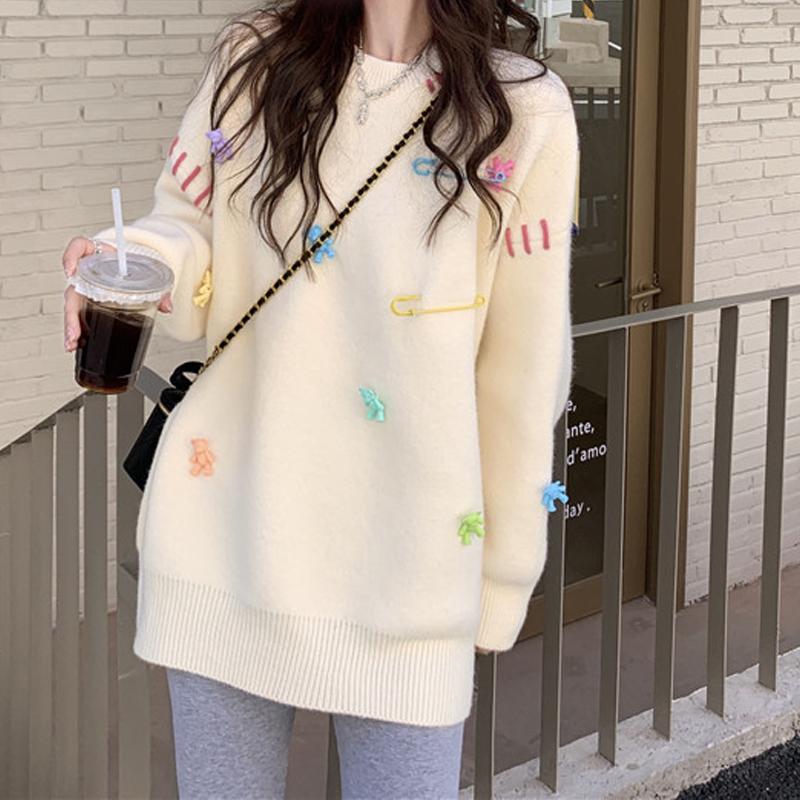 

Теплый свитер наизнанку, осенне-зимний свитер с высоким воротником, женский толстый свитер One Size белый