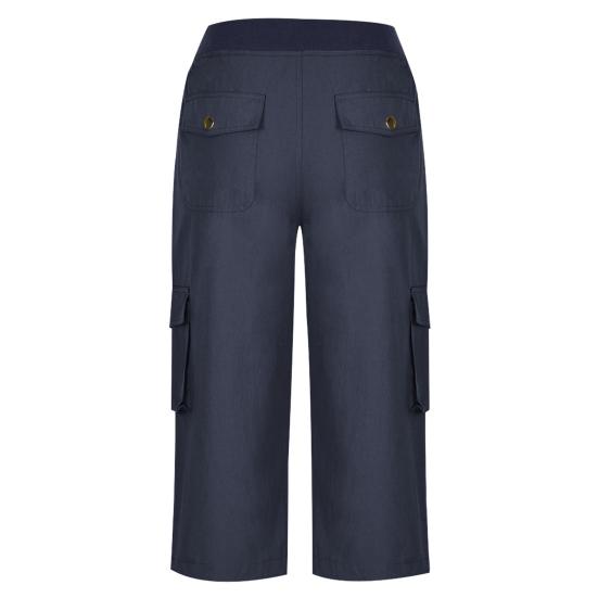 Women Cropped Pants Elastic Waist Adjustable Drawstring Hiking Cargo Pants with Multi