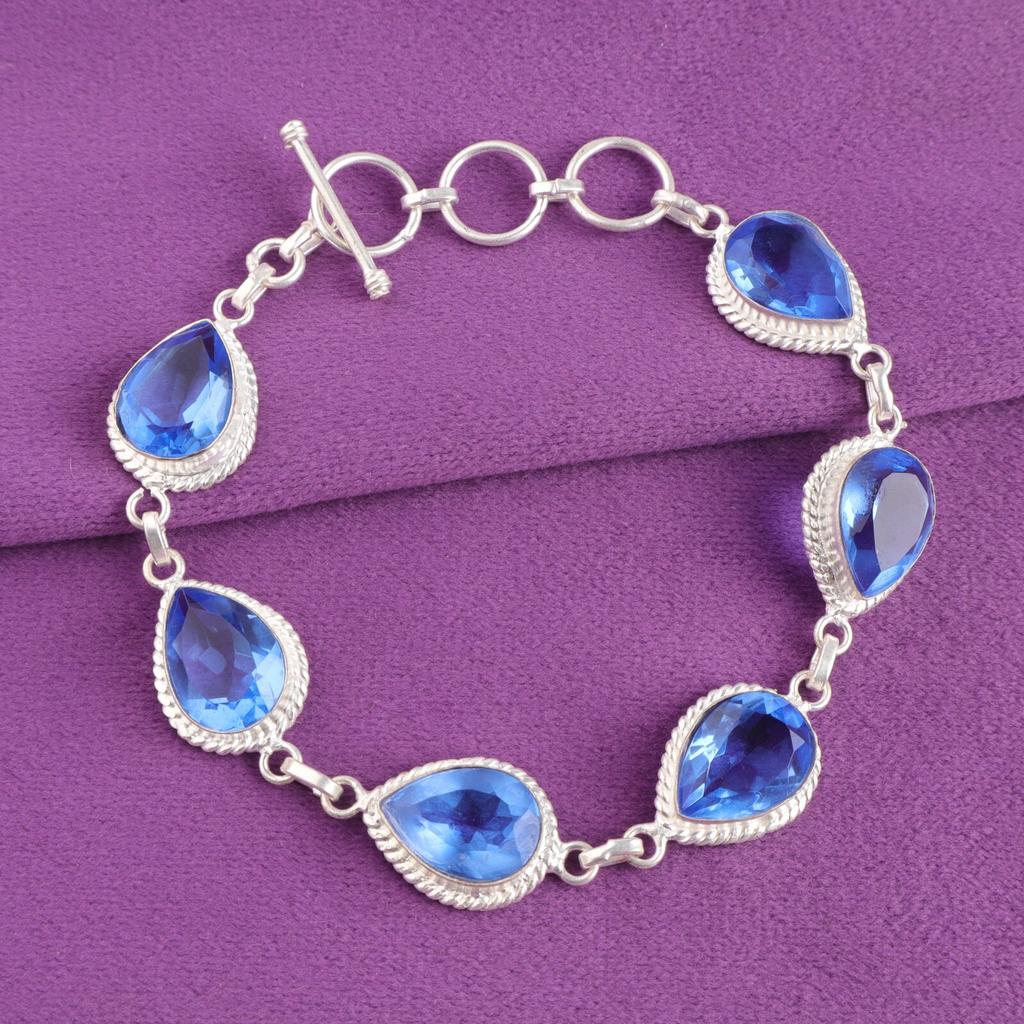 Tanzanite Gemstone 925 Sterling Silver Handcrafted Bracelet Jewelry Gift For Her RB-15-4