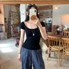 2026 Summer Korean Style Slim-Fit Wool T-Shirt for Women - Spicy U-Neck, Short-Sleeved, Sexy & Trendy