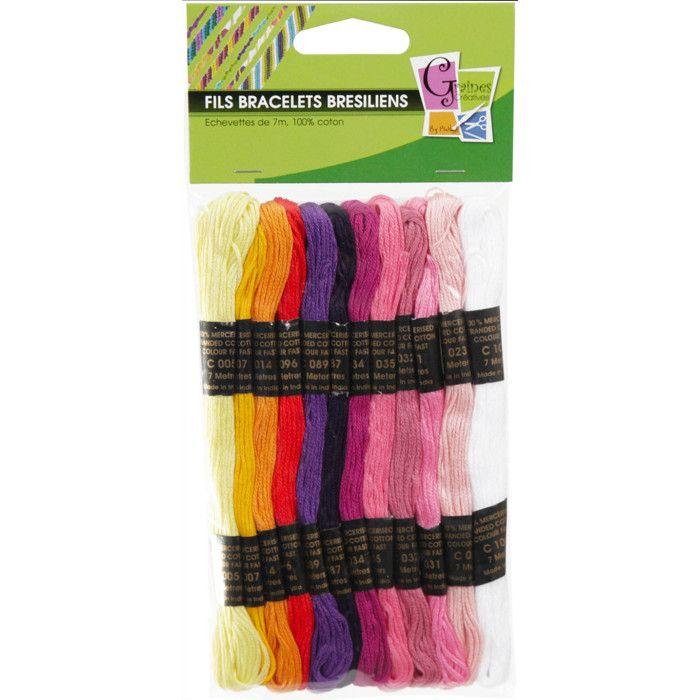 Fils pour bracelets brésiliens - Berlingots - 12 échevettes - 100% coton - 7 mètres - Multicolore