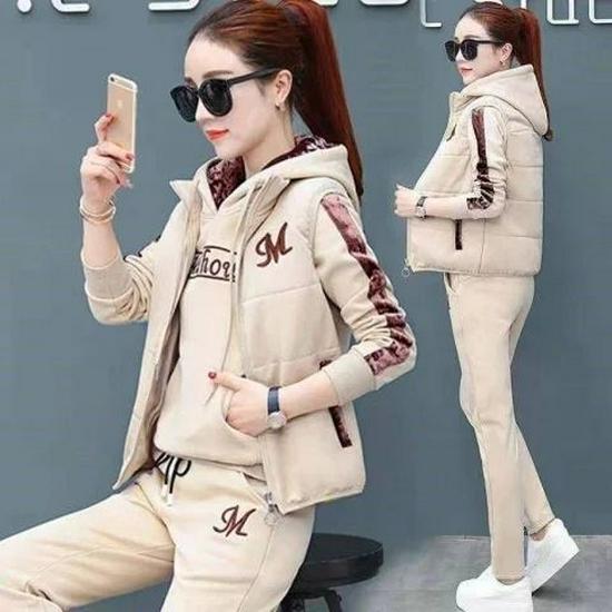 Women's Plus Velvet Thickened Autumn/Winter 2026 Casual Three-Piece Hoodie Suit