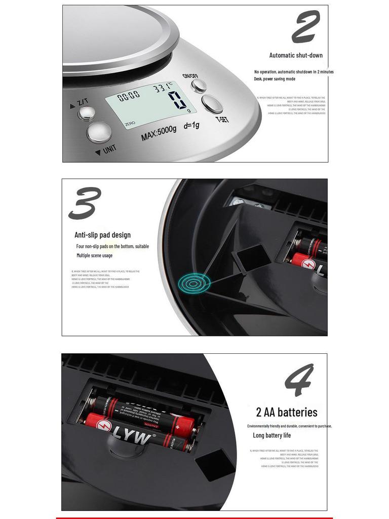 Stainless Steel Kitchen Scale with Bowl, 5kg/1g, 0.1g Precision Baking & Food Table Scale.